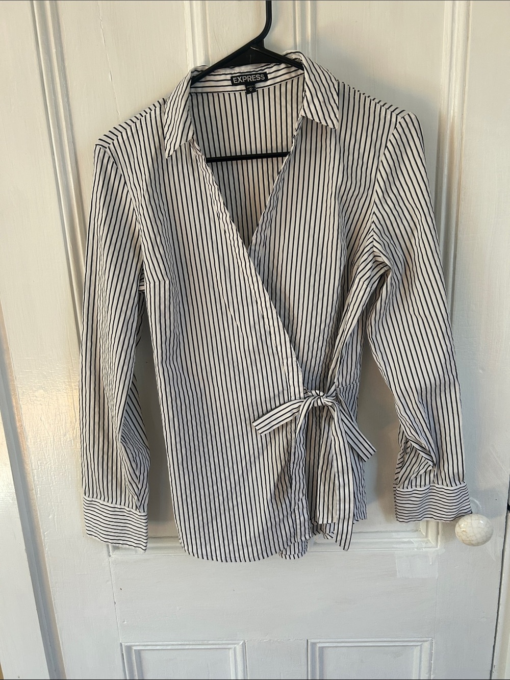 Express Black and White Striped Wrap Shirt - Express